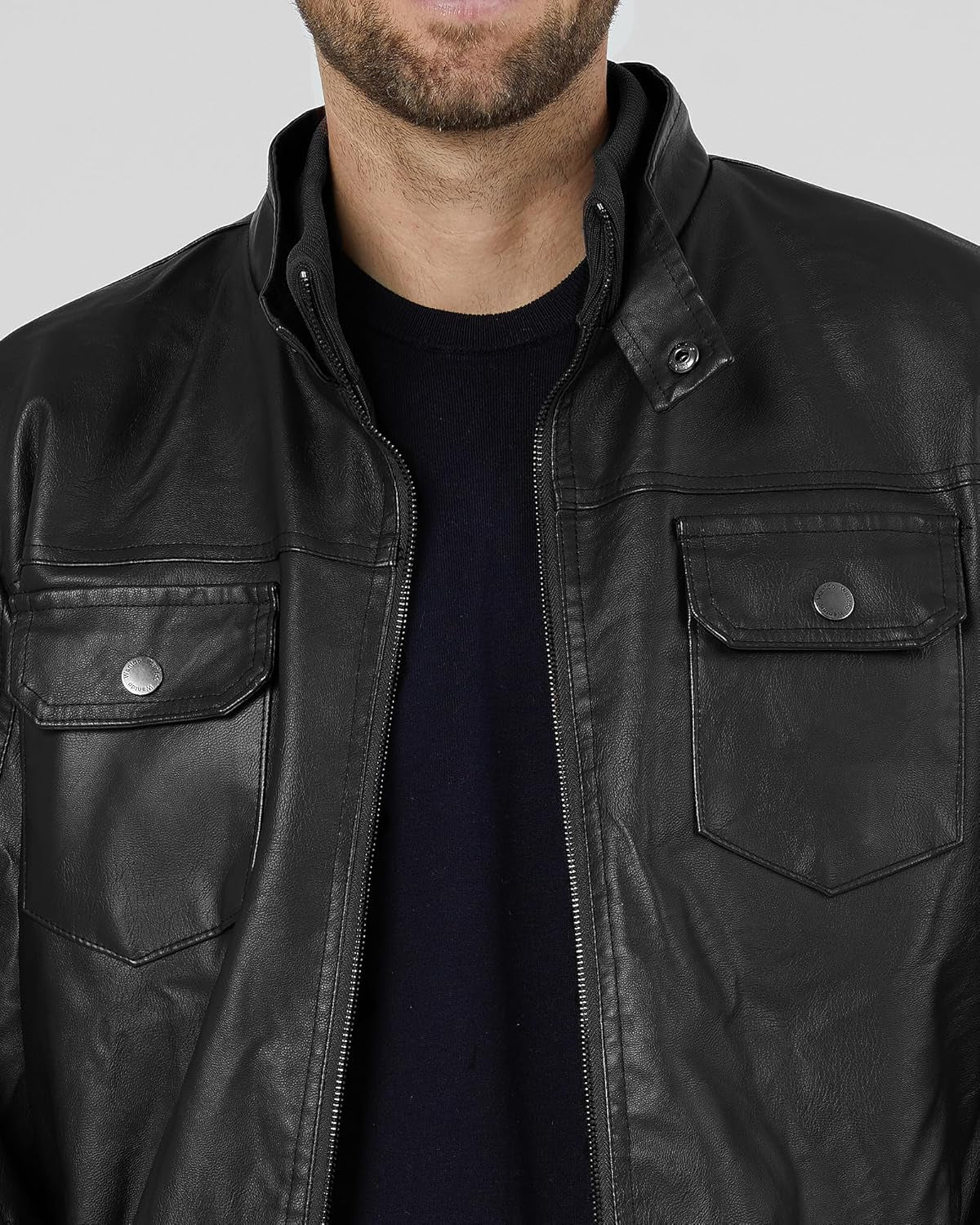 Men'S Faux Leather Jacket Windproof Motorcycle Bomber Jacket Slim Fit Winter Coat with Removable Hood